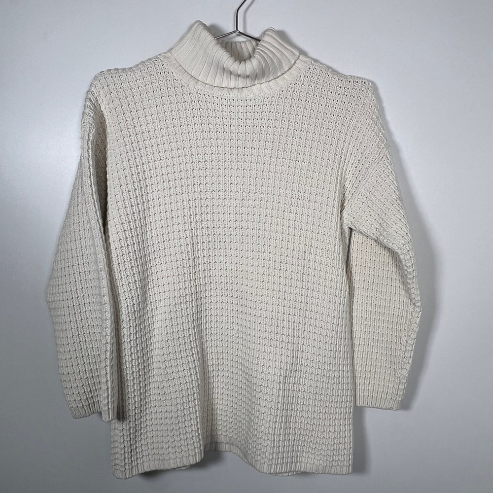 Chunky Vintage Waffle Cream Turtleneck Sweater Cotton Knit Small Coastal Small